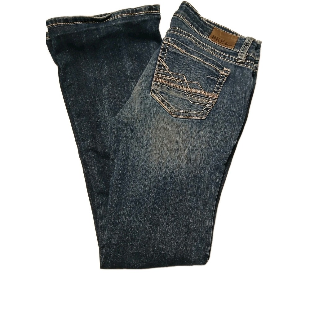 BKE Sabrina Bootcut‎ Low R Jeans Women Blue Distressed Denim Stretch 29x32 #547C